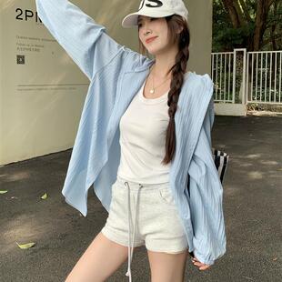 新款 胖mm韓系設(shè)計感防曬襯衫 女裝 寬松連帽超好看薄款 上衣 夏季 大碼
