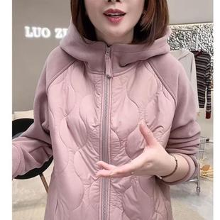 2025年秋冬季新款百搭显瘦保暖防风奥粒绒棉衣撞色连帽加厚外套女