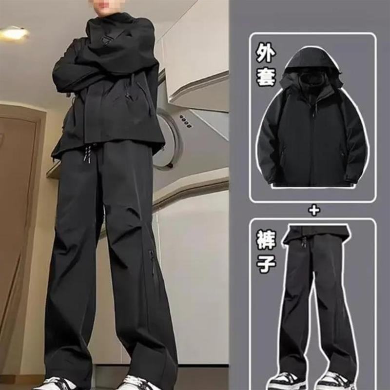 暴雨级防水休闲美式冲锋套装男士秋冬款冲锋衣工装裤运动男装一套