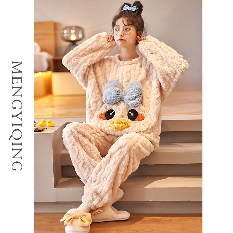 珊瑚绒睡衣女秋冬季新款加绒加厚2025年保暖法兰绒可爱家居服套装