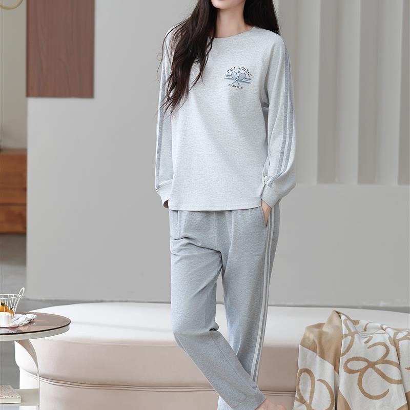 2025年新款睡衣女春秋款纯棉长袖长裤简约可外穿运动家居服秋冬季