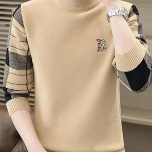 采购产品秋冬男士半高领针织品修身色块绣花内中领针织品加厚底针