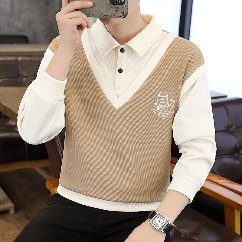 衬衫领卫衣男士春季假两件休闲薄款长袖t恤春秋青少年学生打底衫