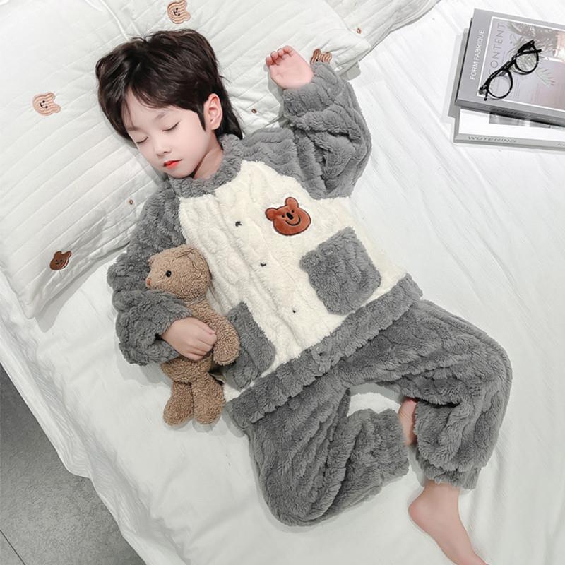 男童睡衣秋冬款2024新款儿童法兰绒家居服宝宝冬季珊瑚绒男孩加厚