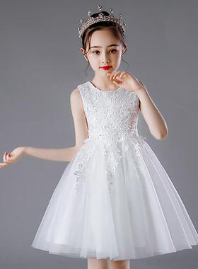 女童公主裙礼服2026新款白色裙子儿童洋气女孩夏季蓬蓬纱裙连衣裙