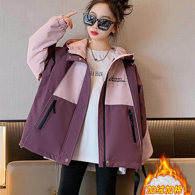 女童秋冬拼色派克服中大童女孩加绒加厚外套休闲冲锋衣连帽棉衣潮,童装/婴儿装/亲子装,普通外套,淘宝优惠券,粉丝福利购,淘宝优惠卷