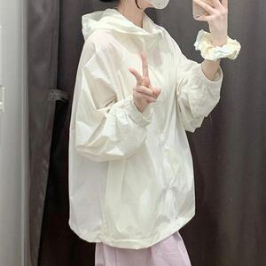 白色防晒衣女款2026新款夏季薄款透气连帽开衫休闲运动外套防晒服