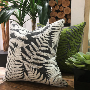 侘寂风日式民宿抱枕套绿色棉麻刺绣靠垫沙发床上飘窗装饰靠枕靠背