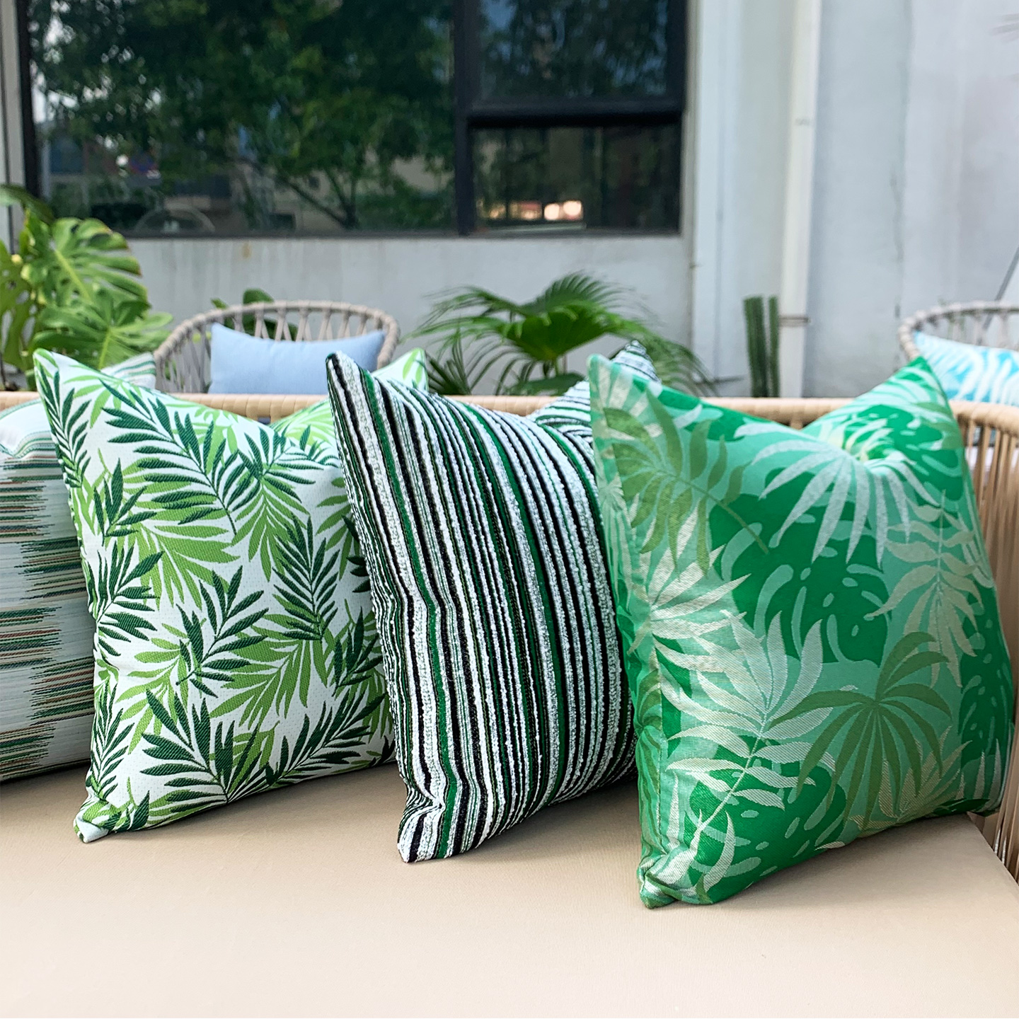 户外防水防晒绿色抱枕露台庭院民宿靠垫藤椅沙发吊篮凉亭靠枕阳台
