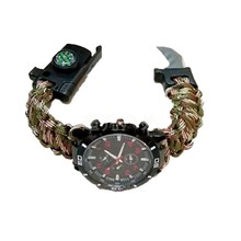 伞绳编织小刀手链手表户外登山指南针求救多功能应急表带款石英表