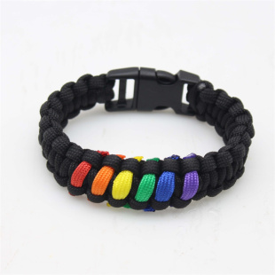 户外手工编织七芯伞绳手链23cm欧美彩虹情侣拼接色促销 品DIY手环
