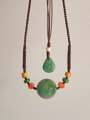 原创设计纯手工绿松石圆珠锁骨毛衣链两戴款 绿松石克重16.476克