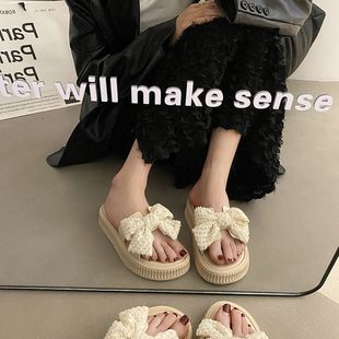 外出一字拖 夏天外穿百搭时尚 厚底蝴蝶结防滑2023新款 韩版 拖鞋 女款
