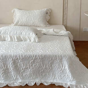 韩式 凉感夹棉绗缝榻榻米防滑花边床单 60支兰精天丝床盖三件套夏季