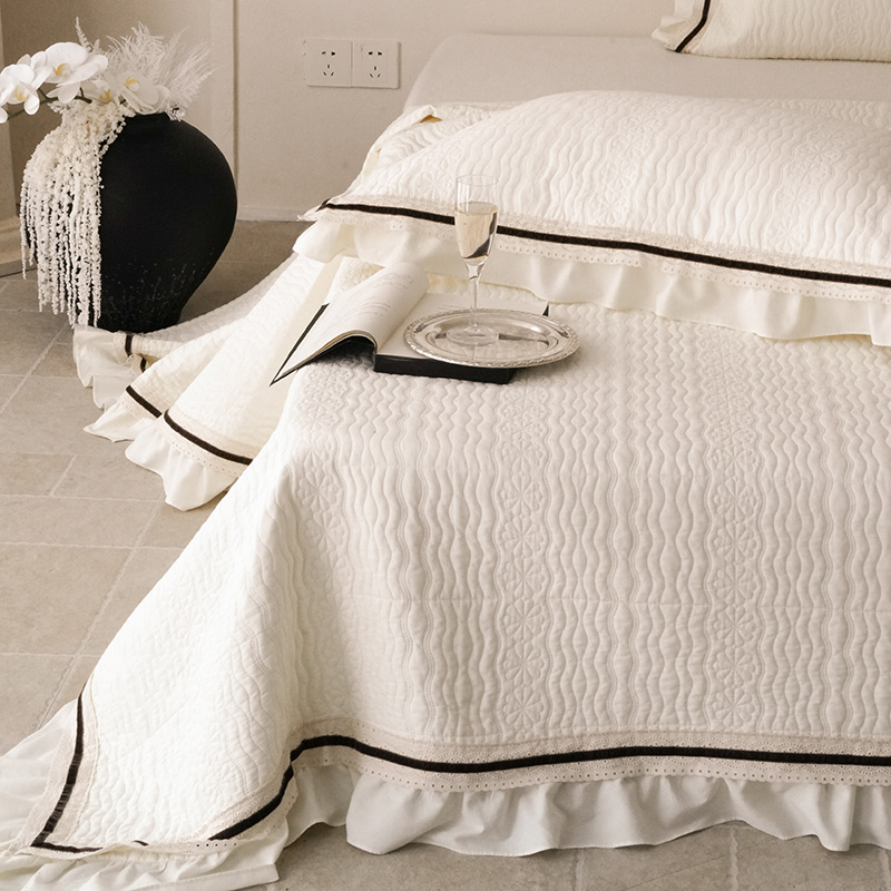 法式奶油风全棉床盖三件套