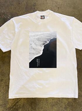 ZELIA 230g重磅轻奢夏季新品海浪沙滩艺术男款白色短袖T恤宽松半