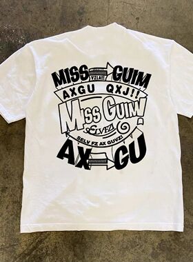 ZELIA 潮牌字母印花短袖T美式高街恤男款夏季白色落肩重磅半袖上