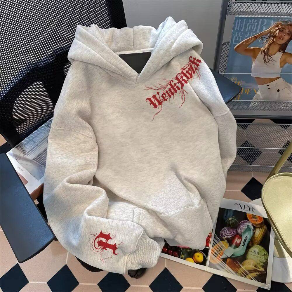 ZELIA 美式字母百搭重磅加绒加厚学院风通勤连帽卫衣帽衫男女外套