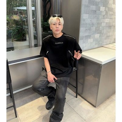 ZELIA 夏季小众解构拉链美式高街设计感垫肩T恤男短袖宽松高级感