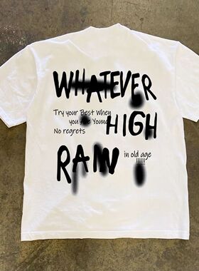 ZELIA 白色涂鸦模糊字母印花宽松男夏小众设计感ins潮牌街头情侣