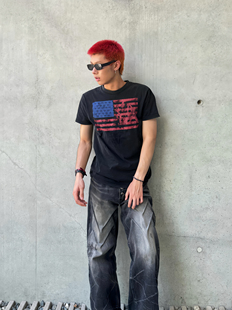 美式复古数码直喷印花短袖T恤男ins潮牌潮流痞帅小众上衣体恤情侣