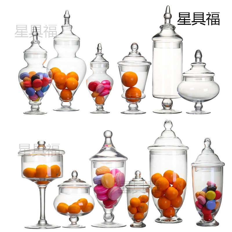 欧式玻璃糖果罐透明储物罐样板房软装玻璃瓶婚庆甜品台摆件糖缸
