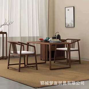 新中式老榆木禅意茶台小型阳台茶桌实木家用办公室茶桌组合茶台