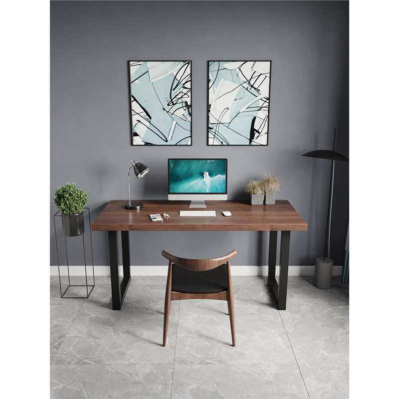 全实木电脑台式桌家用一字板书桌简约现代办公桌学习长条桌工作台