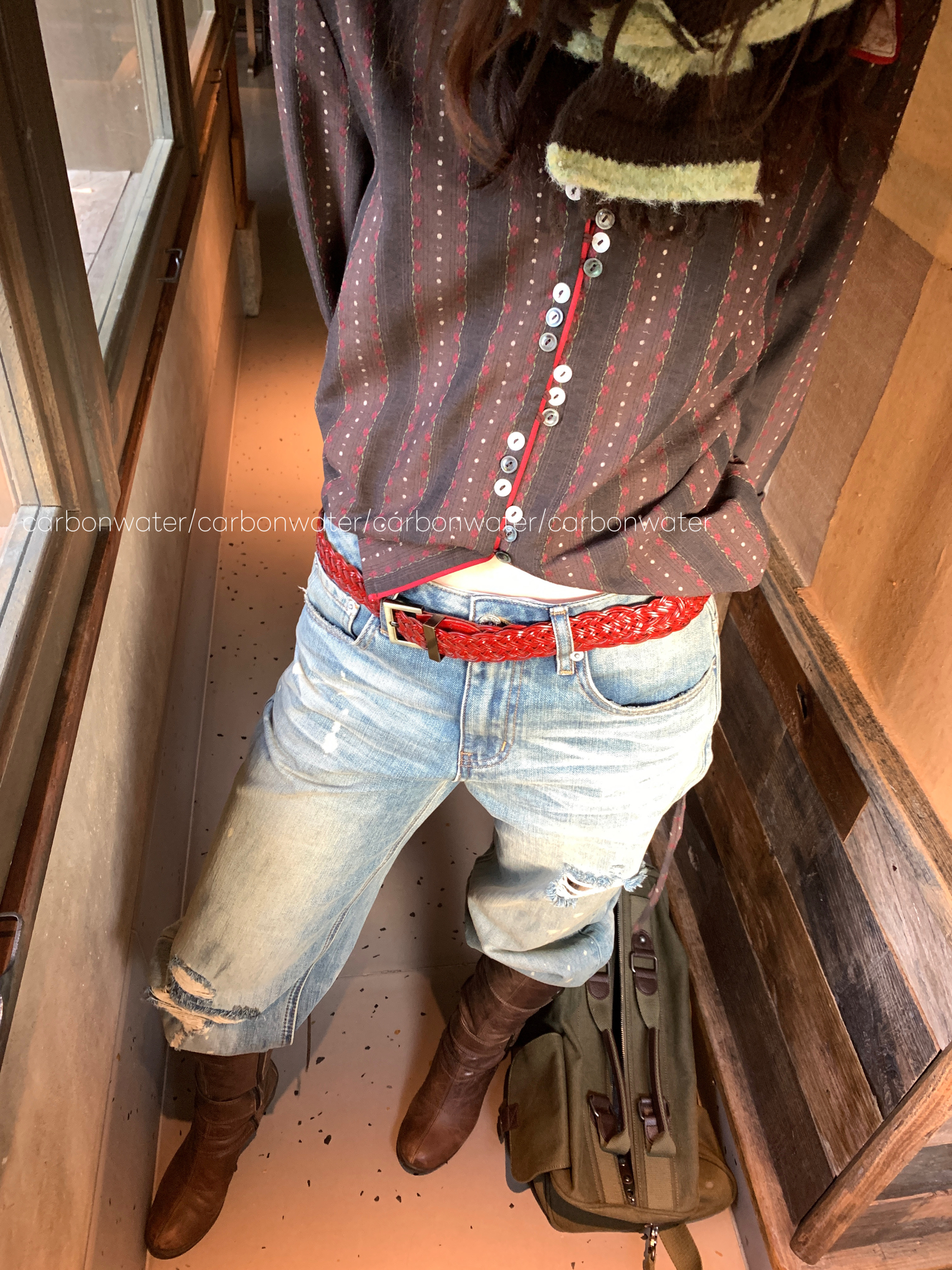 Carbon water手工编织无孔百搭女士腰带休闲女式免打孔皮带