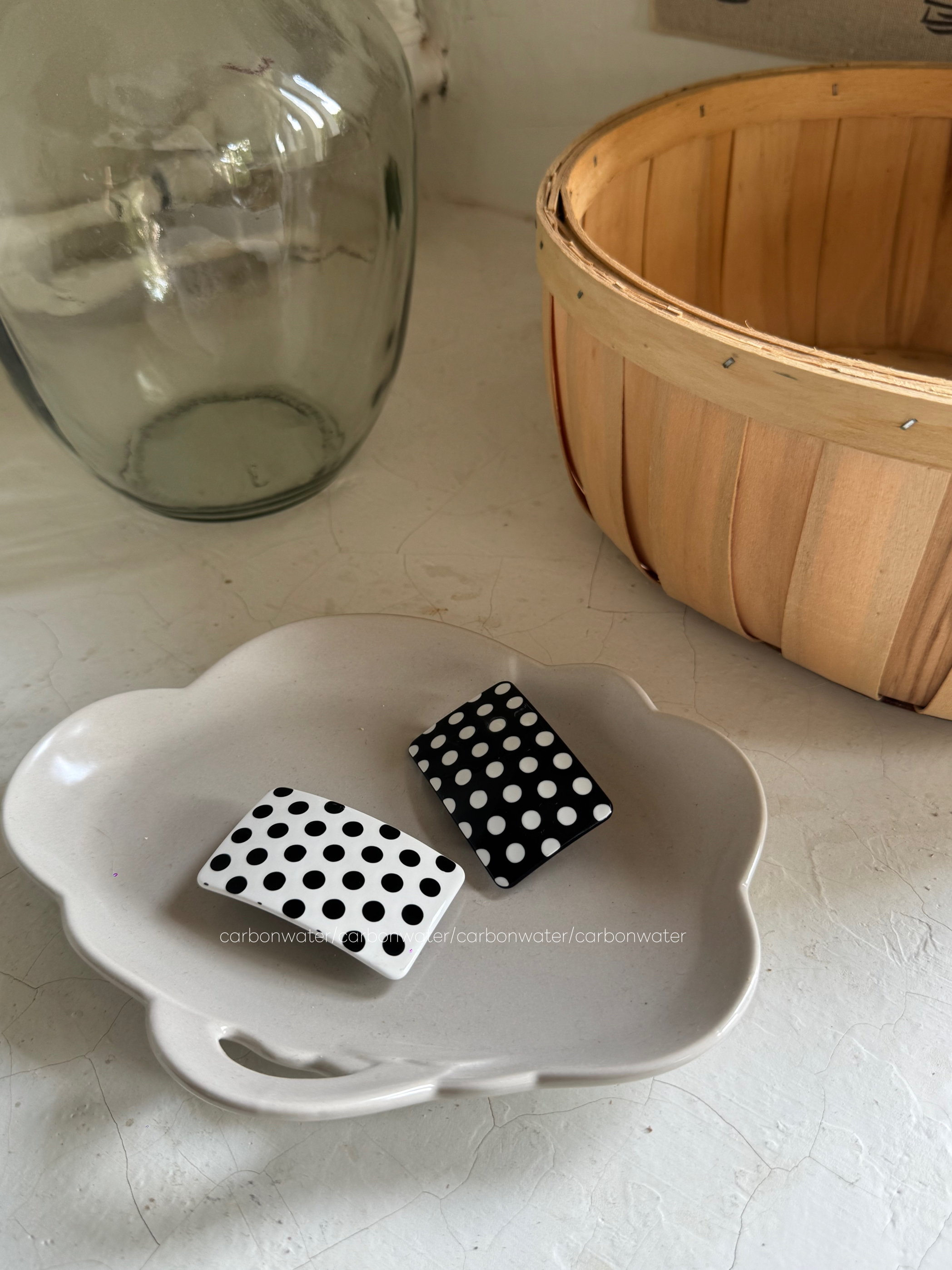 Carbon Water黑白波点 长片波点刘海夹 弹簧夹 碎发夹