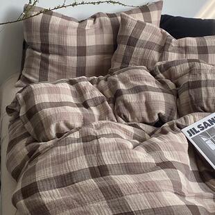 A类侘寂风棕榈色三层纱布轻薄透气全棉床单四件套床上三件套4 日式