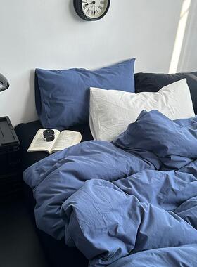 北境邮递员/vinta复古布鲁蓝水洗棉床单四件套全棉被套床笠三件套