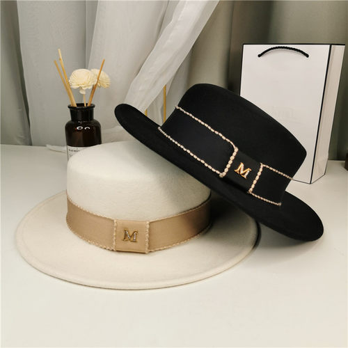 欧美名媛轻奢毛呢英伦平顶帽子