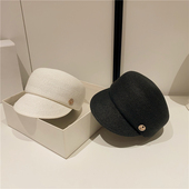 网红草编鸭舌帽名媛复古草帽马术帽优雅防晒帽夏季 骑士帽女棒球帽