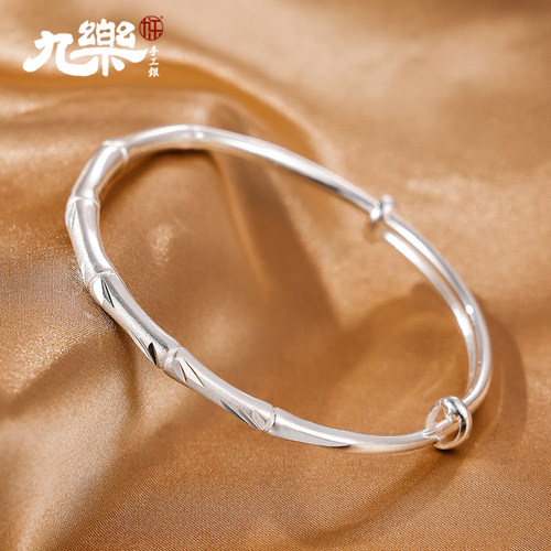 足银999古法推拉竹节手镯