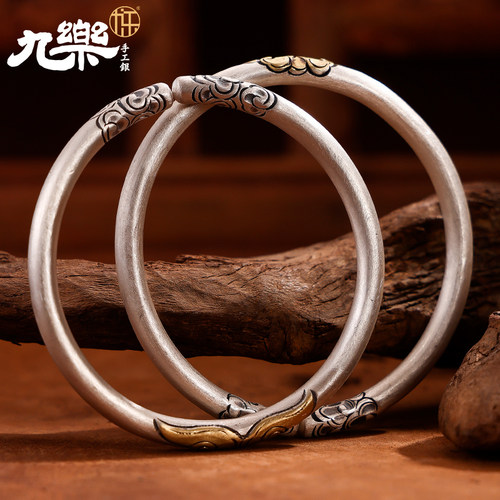 足银999錾刻祥云金箍棒手镯