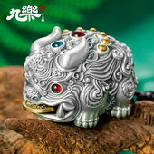 九乐足银999双面貔貅手把件创意随身纯银挂件金蟾貔貅印摆件送礼