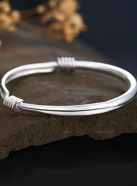 高档九乐999纯银手镯女年轻款实心光面伸缩推拉铃铛足银手环送女