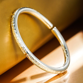九乐足银999手镯女纯银年轻款 百福圆棍光面素圈开口手镯送女友礼