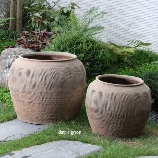 户外复古圆形大肚陶瓷花盆油橄榄树盆栽侘寂风庭院造景南法风花盆