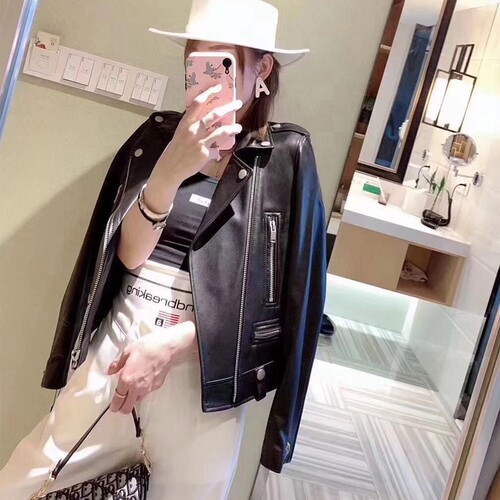2026春秋新款 SLP进口绵羊皮夹克真皮皮衣外套女机车短款显瘦帅气