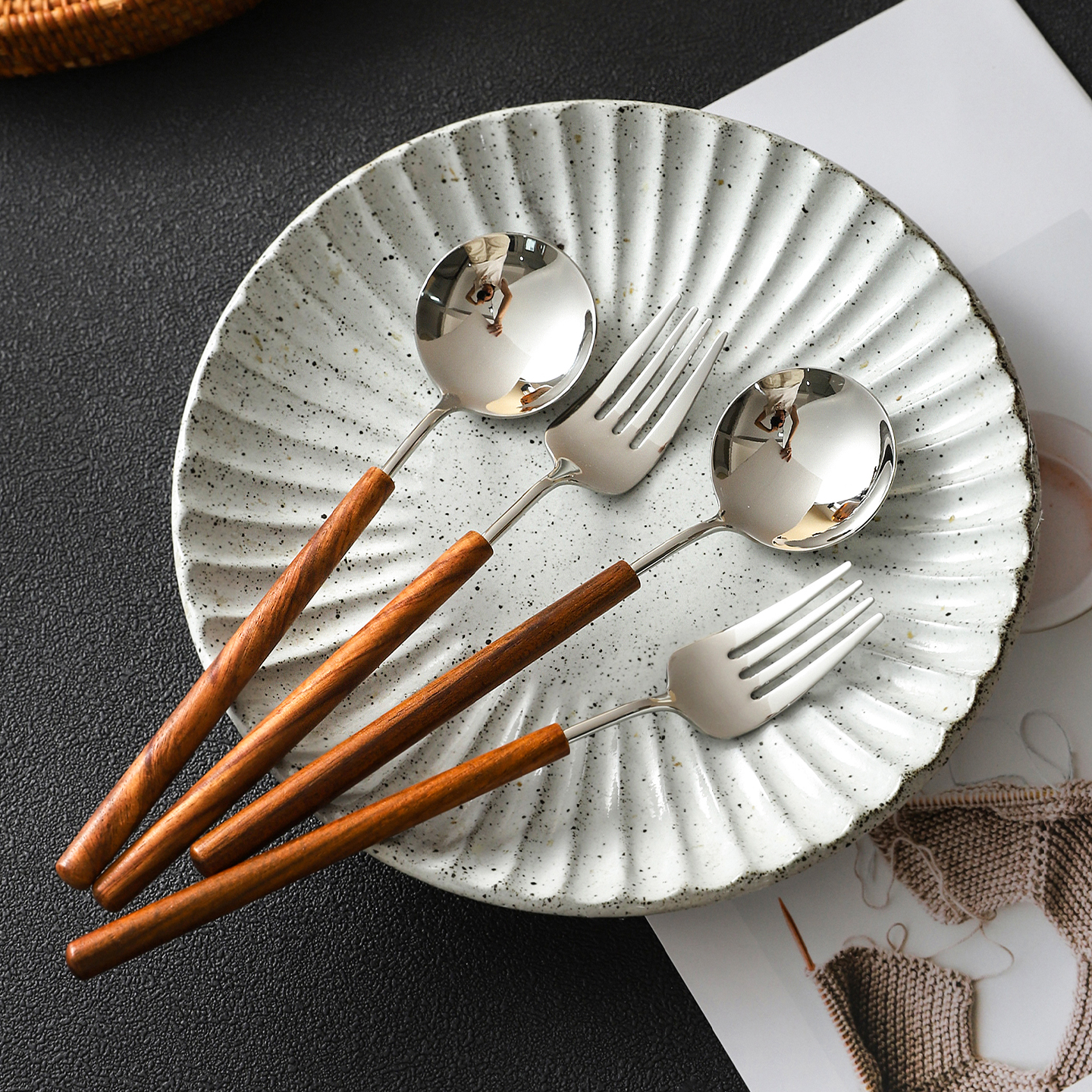 舍里实木手柄304不锈钢西餐具