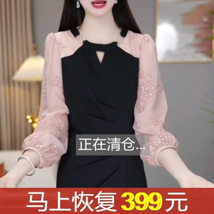 外贸意大利原单出口剪标优雅拼接高级连衣裙时尚气质轻奢显瘦裙子