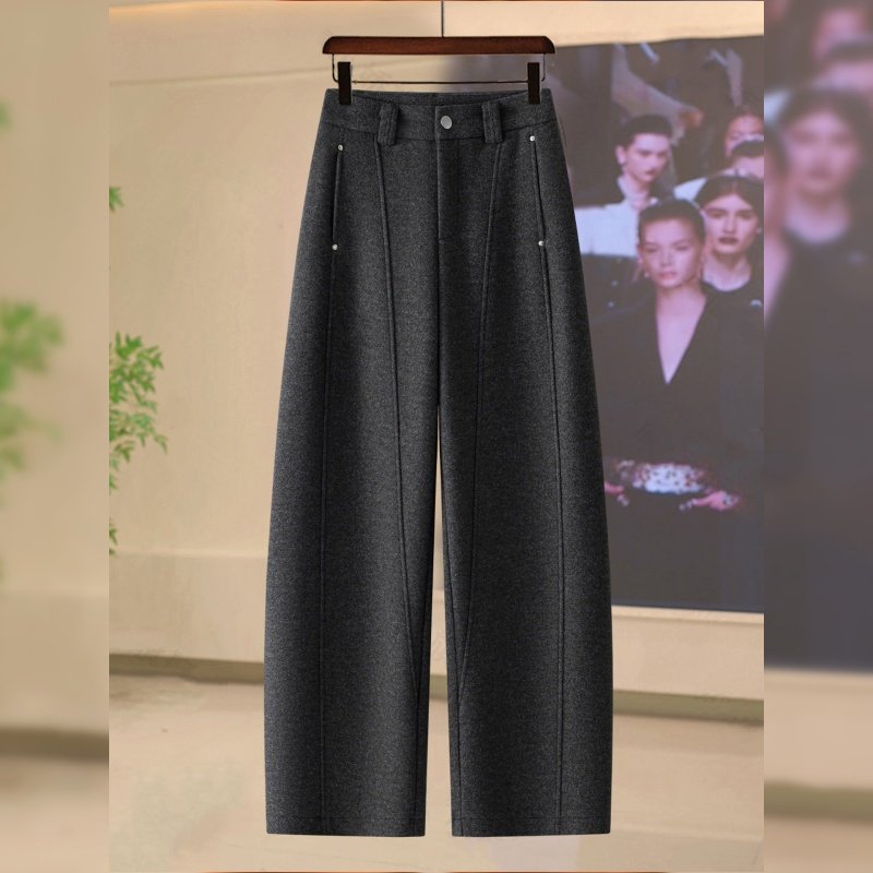 黑灰色阔腿裤女2025秋冬季保暖新款高腰宽松直筒香蕉弯刀毛呢裤子,女装/女士精品,休闲裤,淘宝优惠券,粉丝福利购,淘宝优惠卷