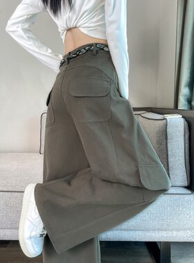 美式宽松加绒加厚高腰休闲弯刀裤