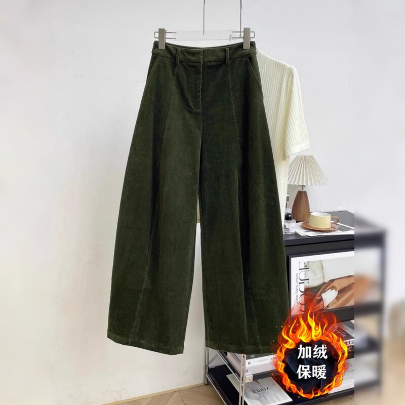 胖mm加厚保暖墨绿色灯芯绒休闲裤秋冬季女慵懒气质时尚垂感长裤子,女装/女士精品,休闲裤,淘宝优惠券,粉丝福利购,淘宝优惠卷