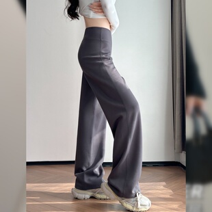 高腰收腹跑步运动阔腿健身裤 防晒裤 子 女外穿夏薄款 灰色直筒瑜伽裤