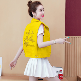 百搭烫钻糖果色背心马夹外套 宽松韩版 大码 牛仔马甲女2025春秋新款