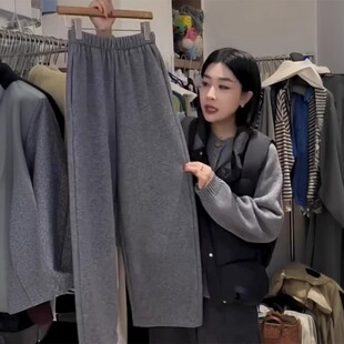 灰色阔腿弯刀卫裤女秋冬季2026年新款小个子九分休闲哈伦奶奶裤子