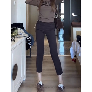 显瘦小直筒牛仔裤女秋季新款胖妹妹弹力九分高腰大码八分烟管裤子